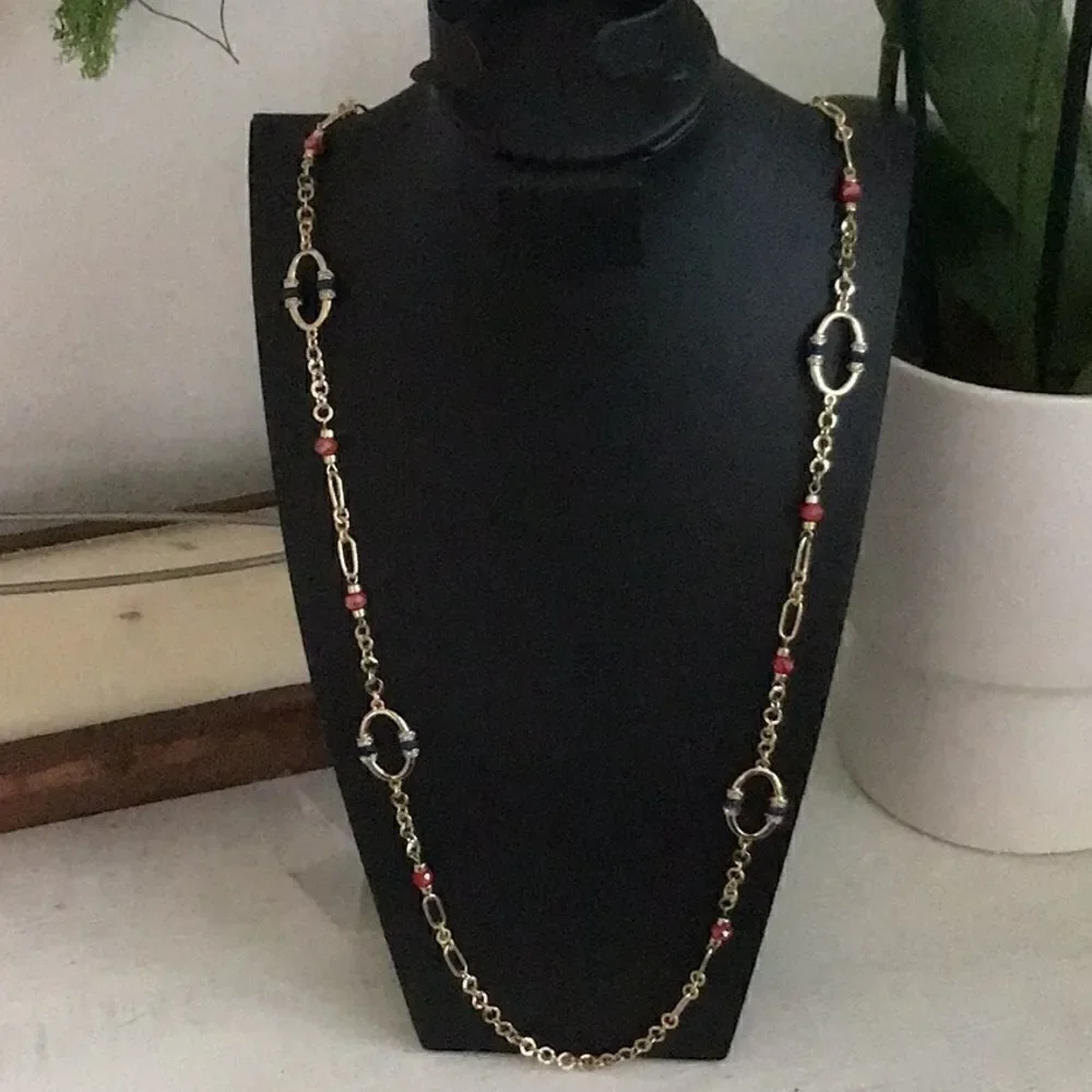 The Limited gold tone with red bead long necklace 38 inch